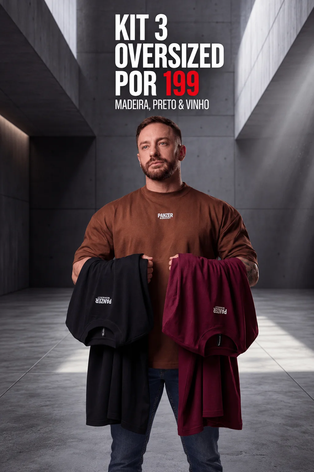 Kit 3 Oversized Casual - Madeira, Preto e Vinho
