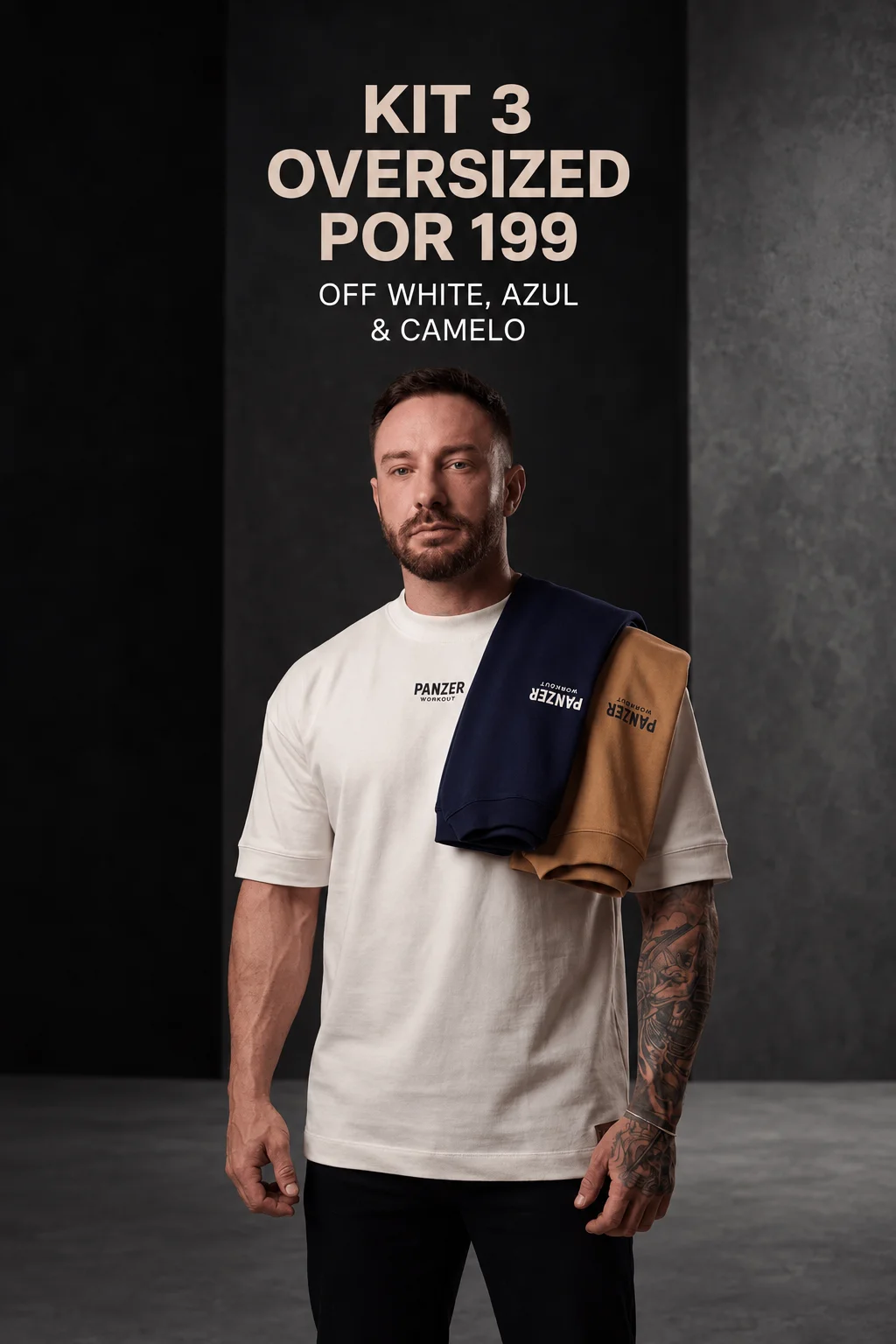 Kit 3 Oversized Casual - Off White, Azul e Camelo